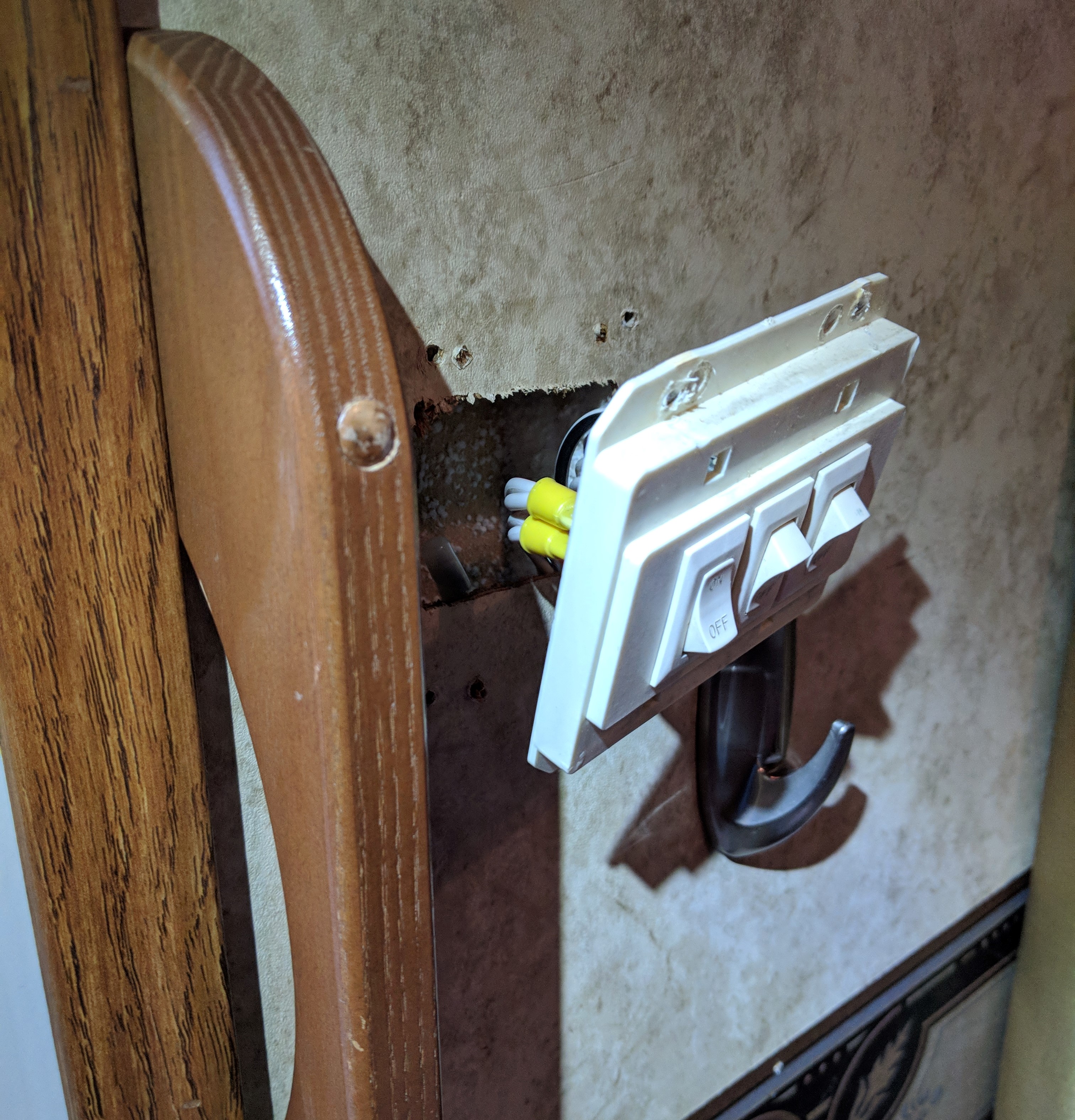 RV light switch panel removed